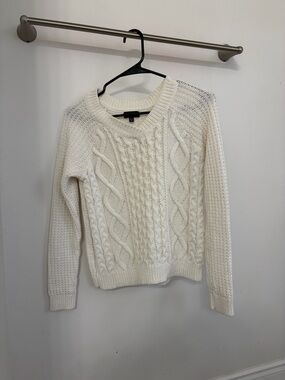 Lord & Taylor Cream Cable Knit Crewneck Sweater
